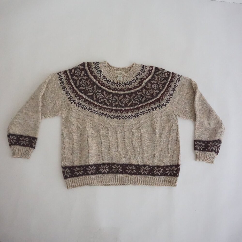 Vintage St Johns Bay Beige Brown Fair Isle Snowflake Knit Sweater Gorpcore XL